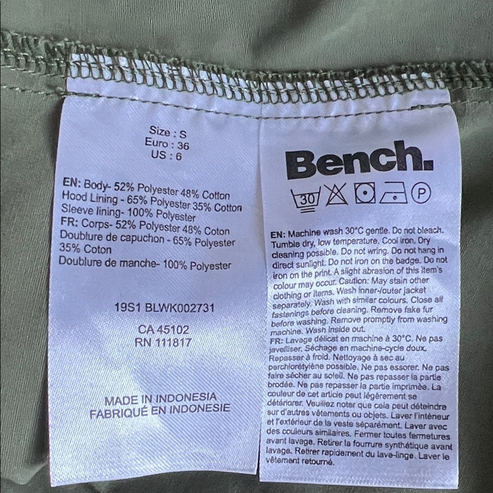 BENCH Olive Utility Convertible Drawstring Spring Jacket - Picture 7 of 7